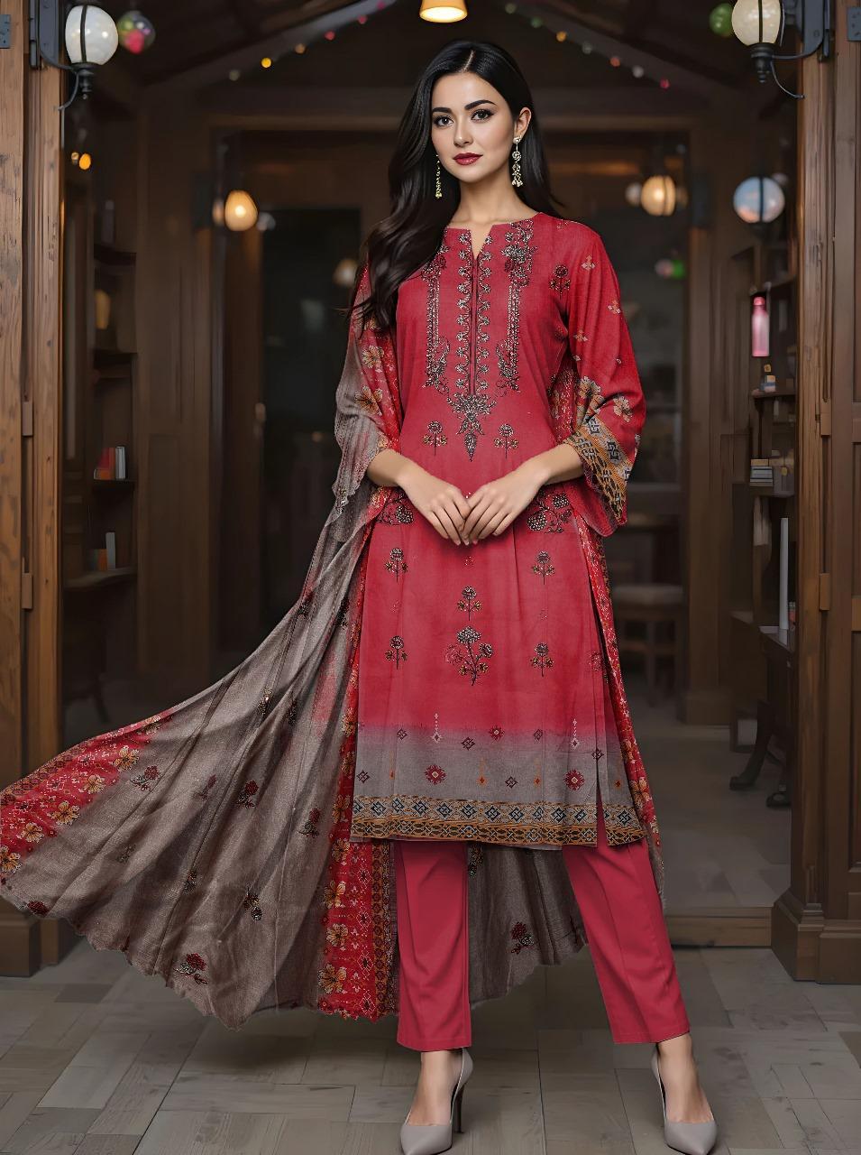 3 Pcs Women's Unstitched Printed Suit