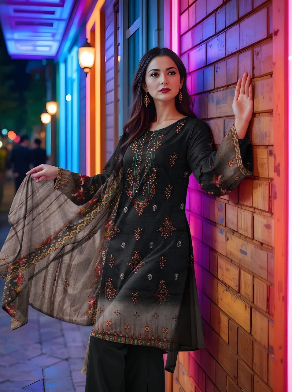 3 Pcs Women's Unstitched Printed Suit