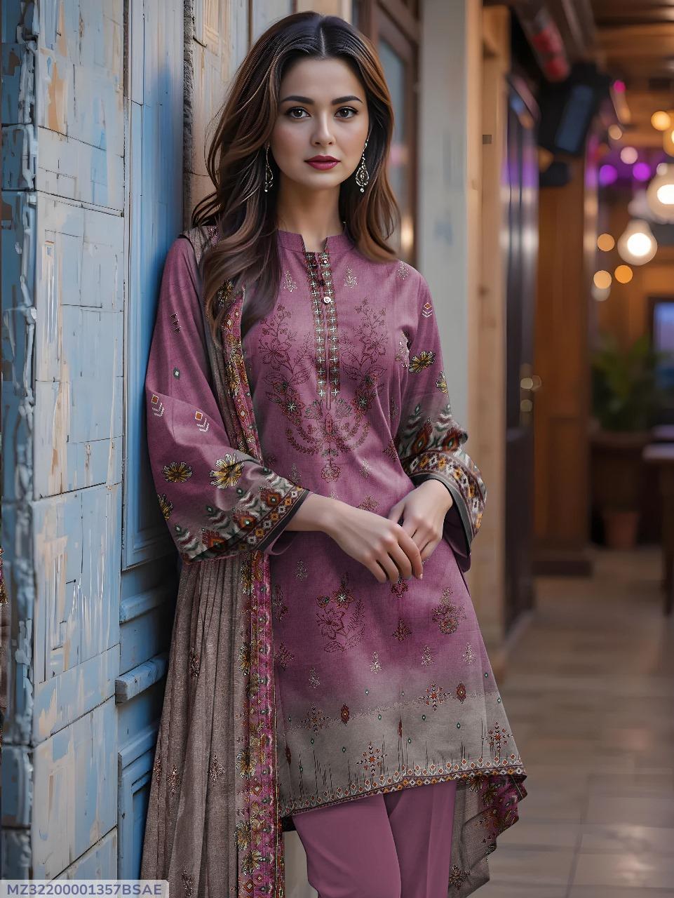 3 Pcs Women's Unstitched Printed Suit