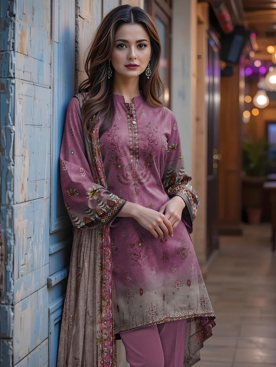 3 Pcs Women's Unstitched Printed Suit