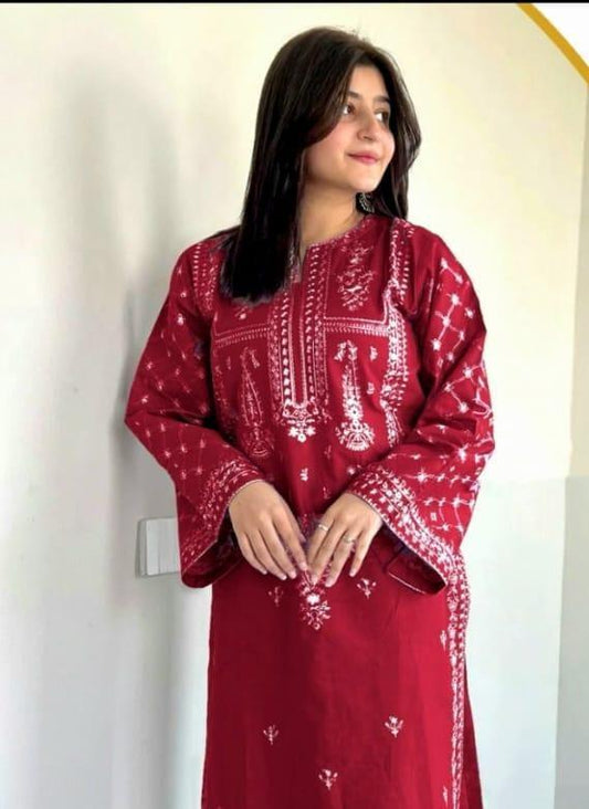 2 Pcs Women's Unstitched Embroidered Suit