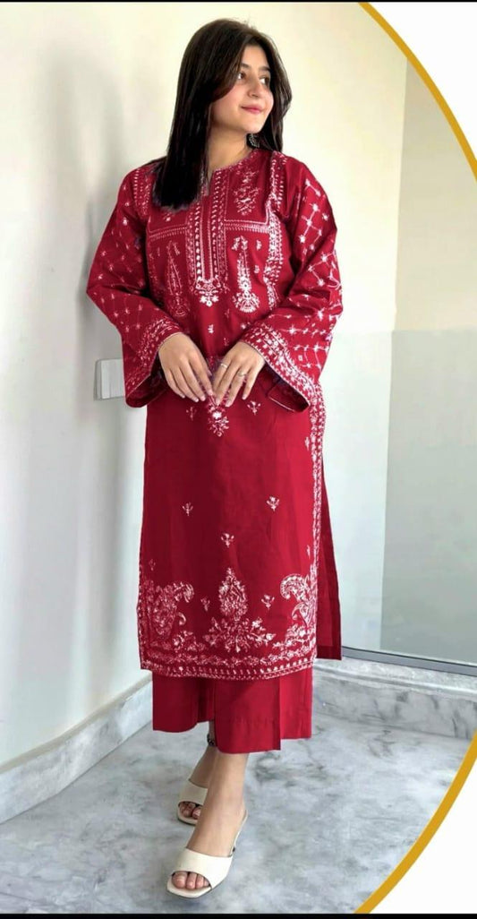 2 Pcs Women's Unstitched Embroidered Suit