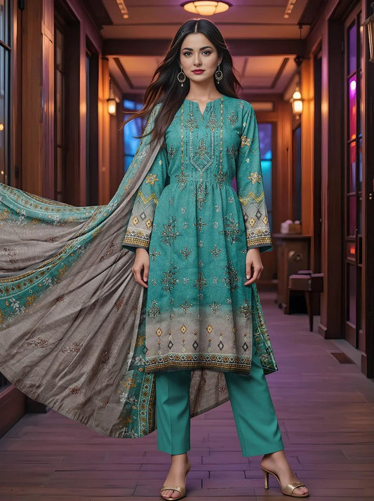 3 Pcs Women's Unstitched Printed Suit