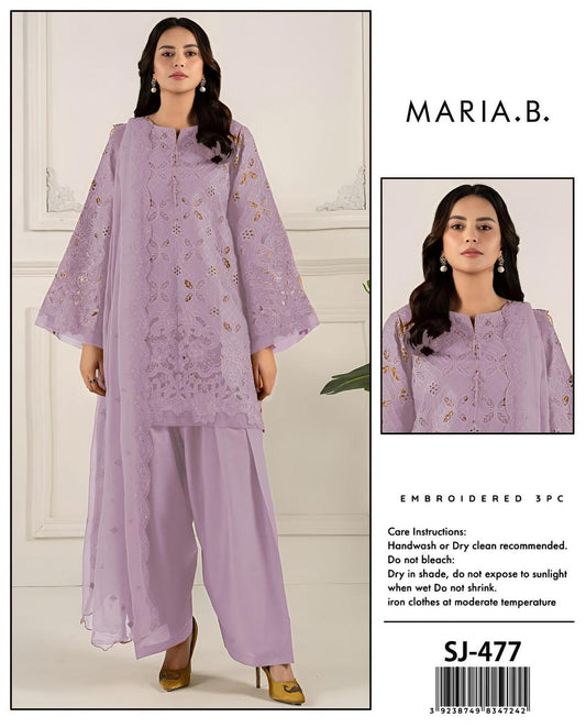 3 Pcs Women's Unstitched Chikankari Embroidered Suit