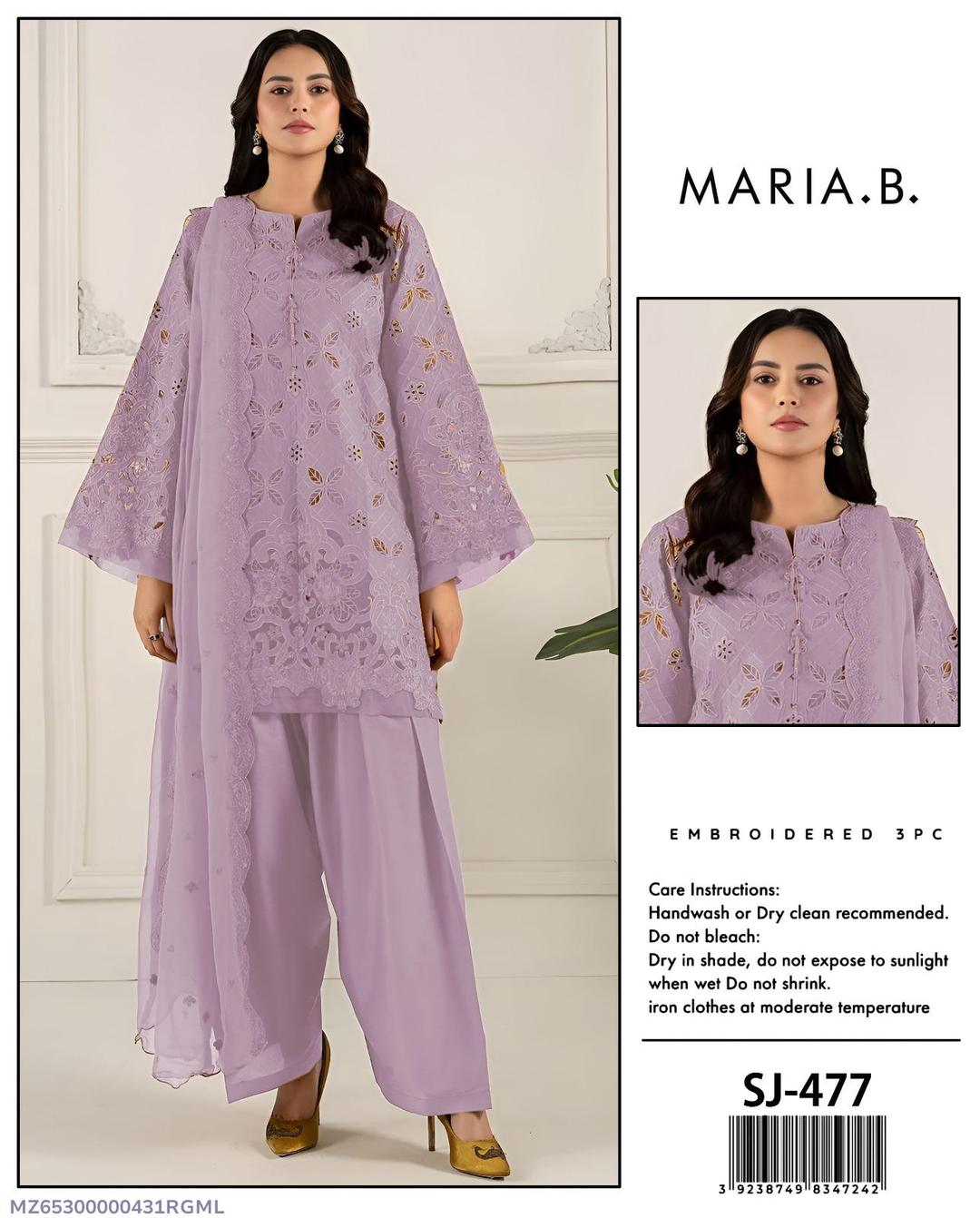 3 Pcs Women's Unstitched Chikankari Embroidered Suit