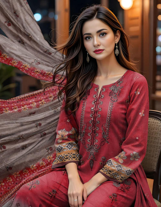 3 Pcs Women's Unstitched Printed Suit