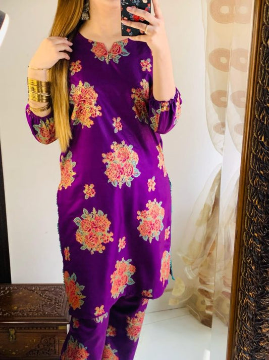 Neues Gulab 2-teiliges Leinenkleid | Hemd und Hose mit Rosendruck für Mädchen und Frauen