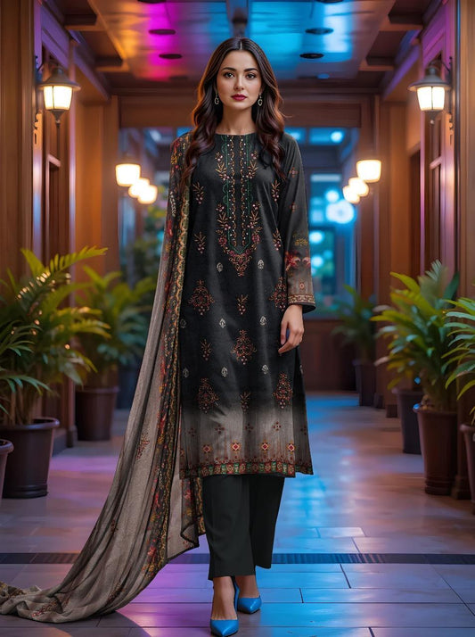 3 Pcs Women's Unstitched Printed Suit