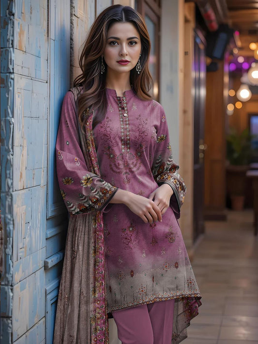 3 Pcs Women's Unstitched Printed Suit
