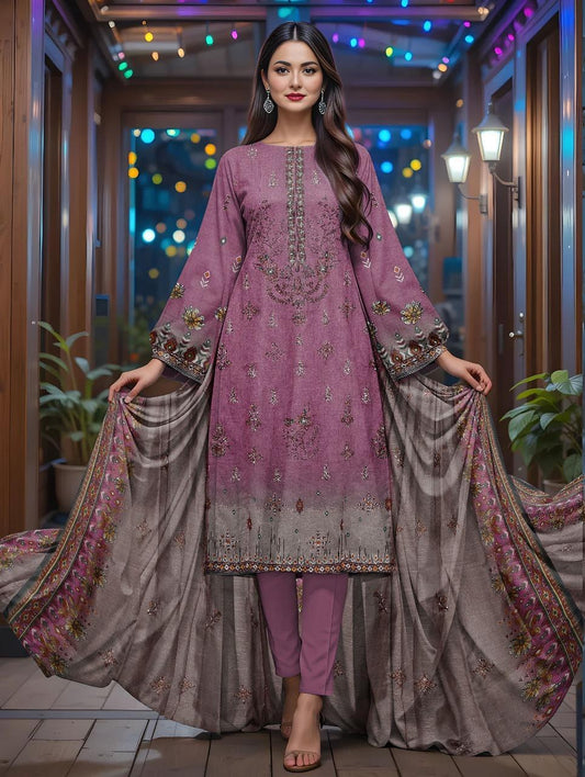 3 Pcs Women's Unstitched Printed Suit