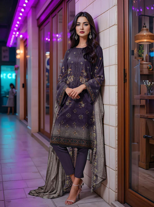 3 Pcs Women's Unstitched Printed Suit