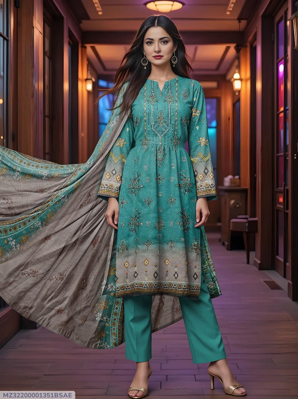 3 Pcs Women's Unstitched Printed Suit
