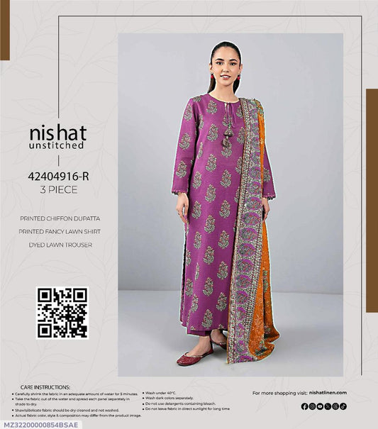 3 Pcs Women's Unstitched Printed Suit