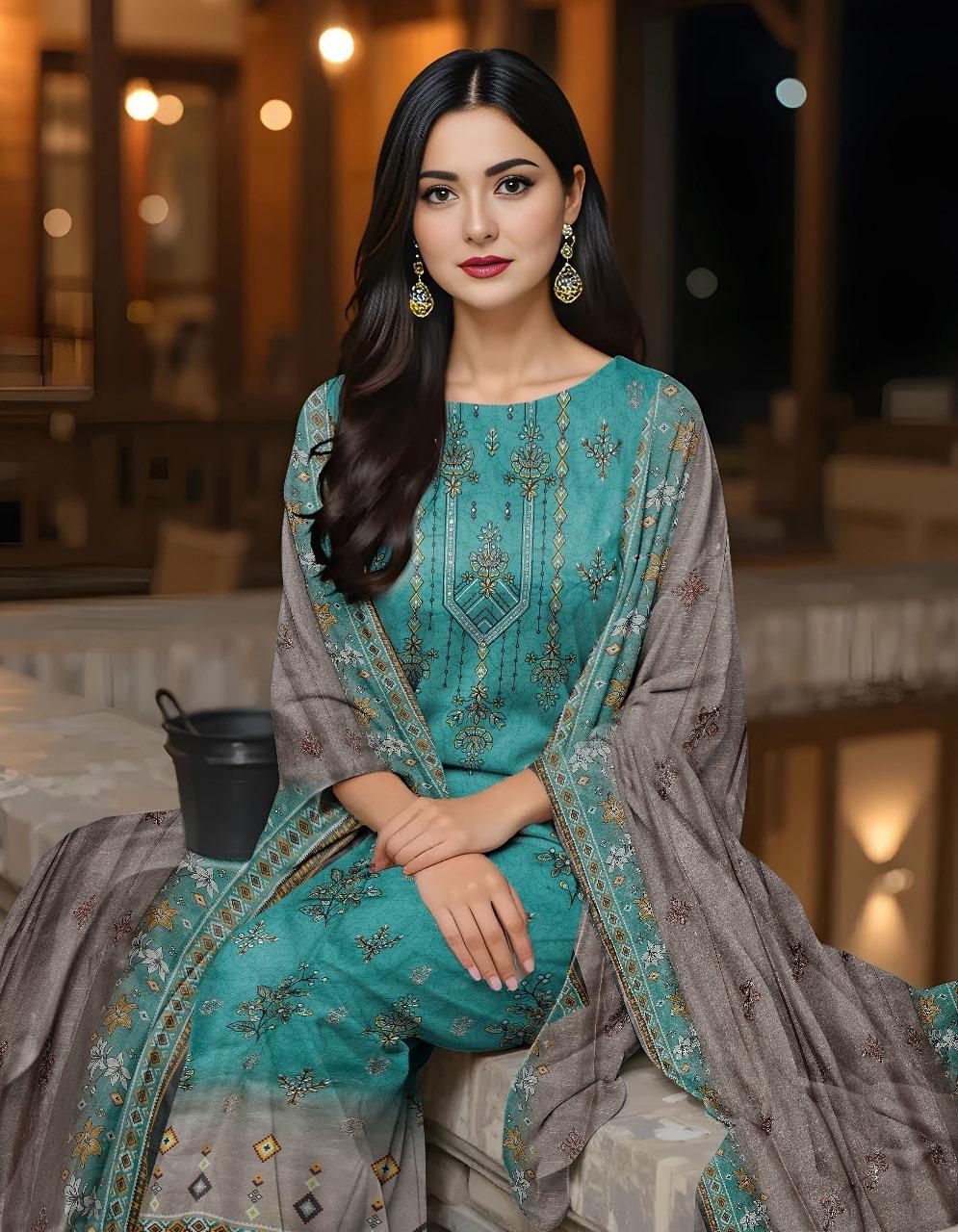 3 Pcs Women's Unstitched Printed Suit