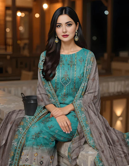 3 Pcs Women's Unstitched Printed Suit