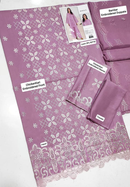 3 Pcs Women's Unstitched Chikankari Embroidered Suit