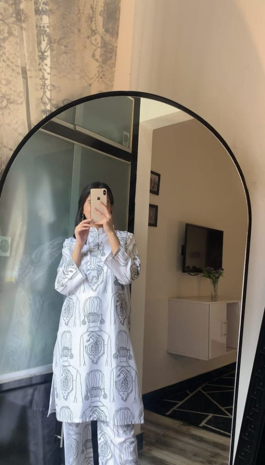 Mädchendruck 2-teiliges Leinendruckkleid für Mädchen und Frauen
