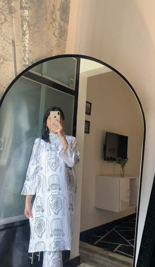 Mädchendruck 2-teiliges Leinendruckkleid für Mädchen und Frauen