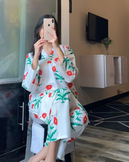 Gulzar Print 2-teiliges Leinenkleid | Hemd und Hose für Mädchen und Frauen
